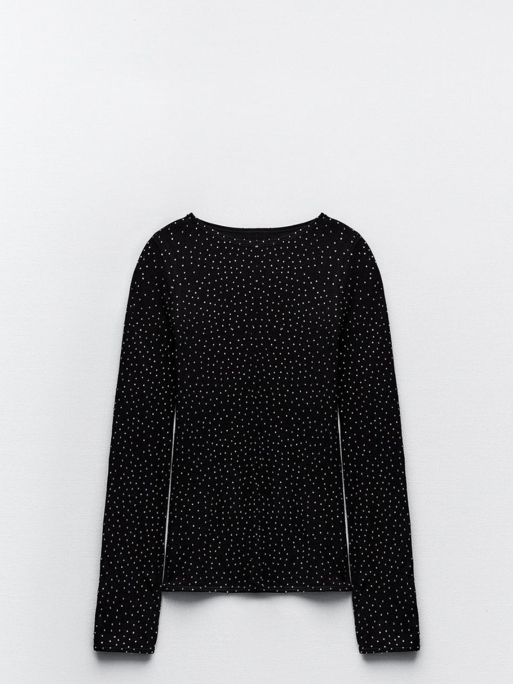 Black Long-seamless Rhinestone Mesh Top